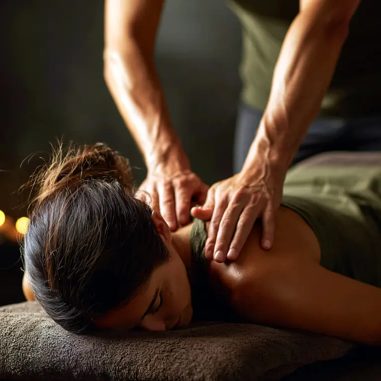 Woman enjoying a relaxing Swedish massage session at spa